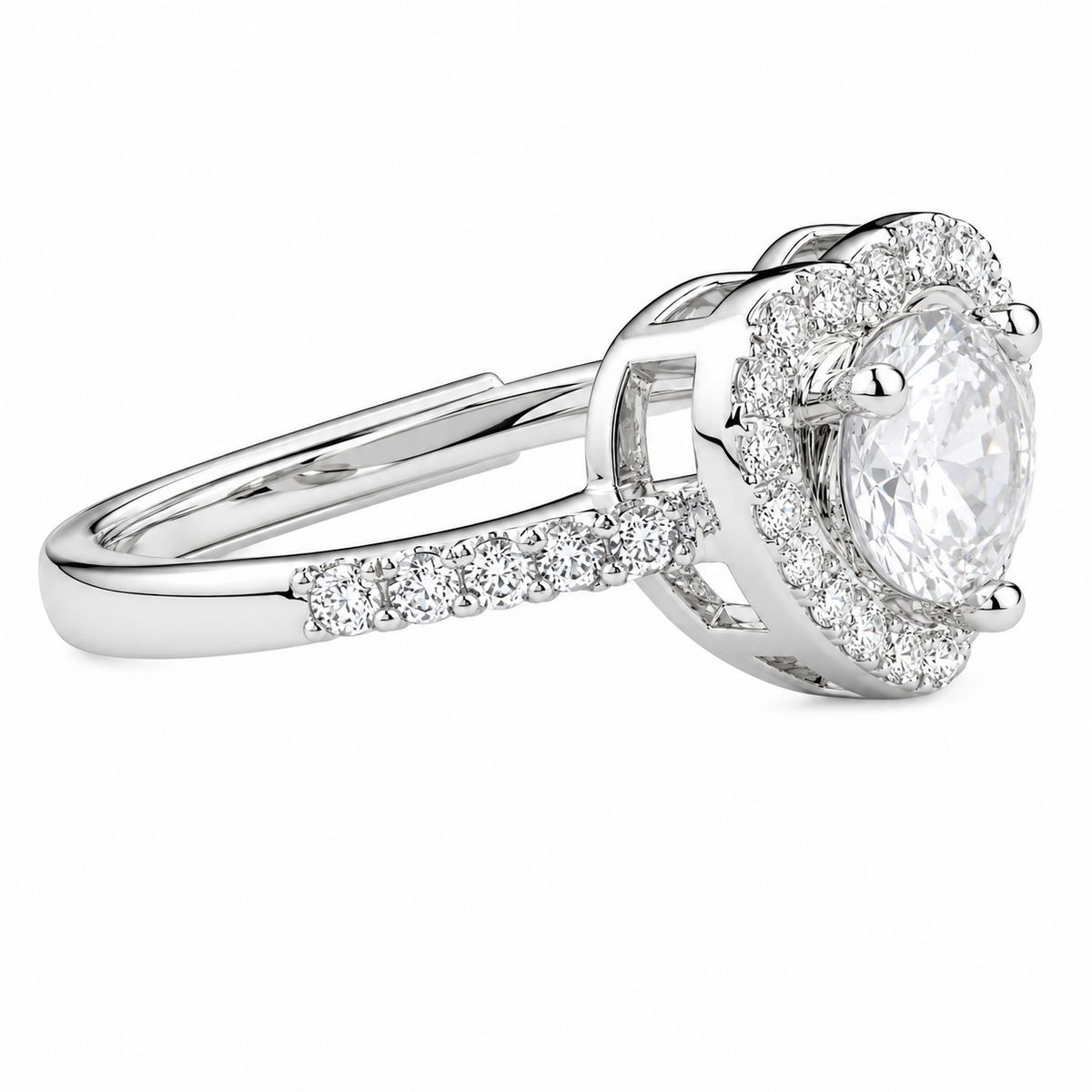 Women's Adjustable Heart Halo Zircon Engagement Ring, Round Brilliant Cut 1611