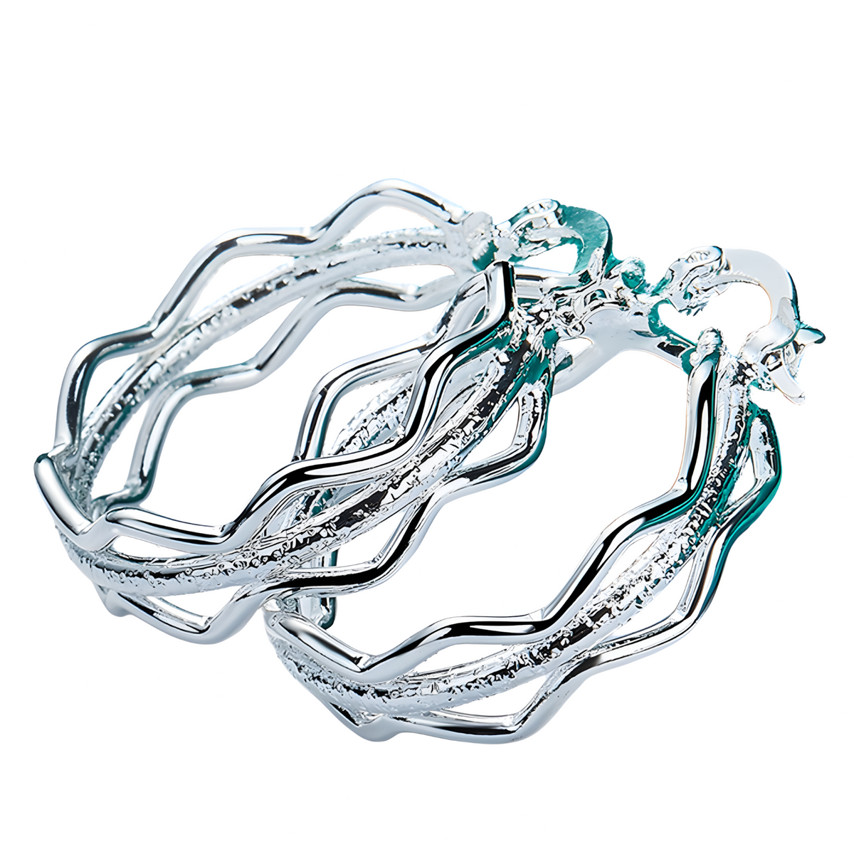 Wavy Ripple Hoop Earrings for Women – Copper Alloy with 925 Silver Plating 1221