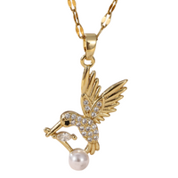 Golden Hummingbird Necklace for Women – 18K Gold Plated Copper Pendant 740
