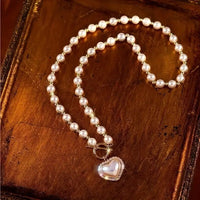 Elegant Faux Pearl Beads Heart-Shaped Pendant Necklace Women Baroque Style 81 UK