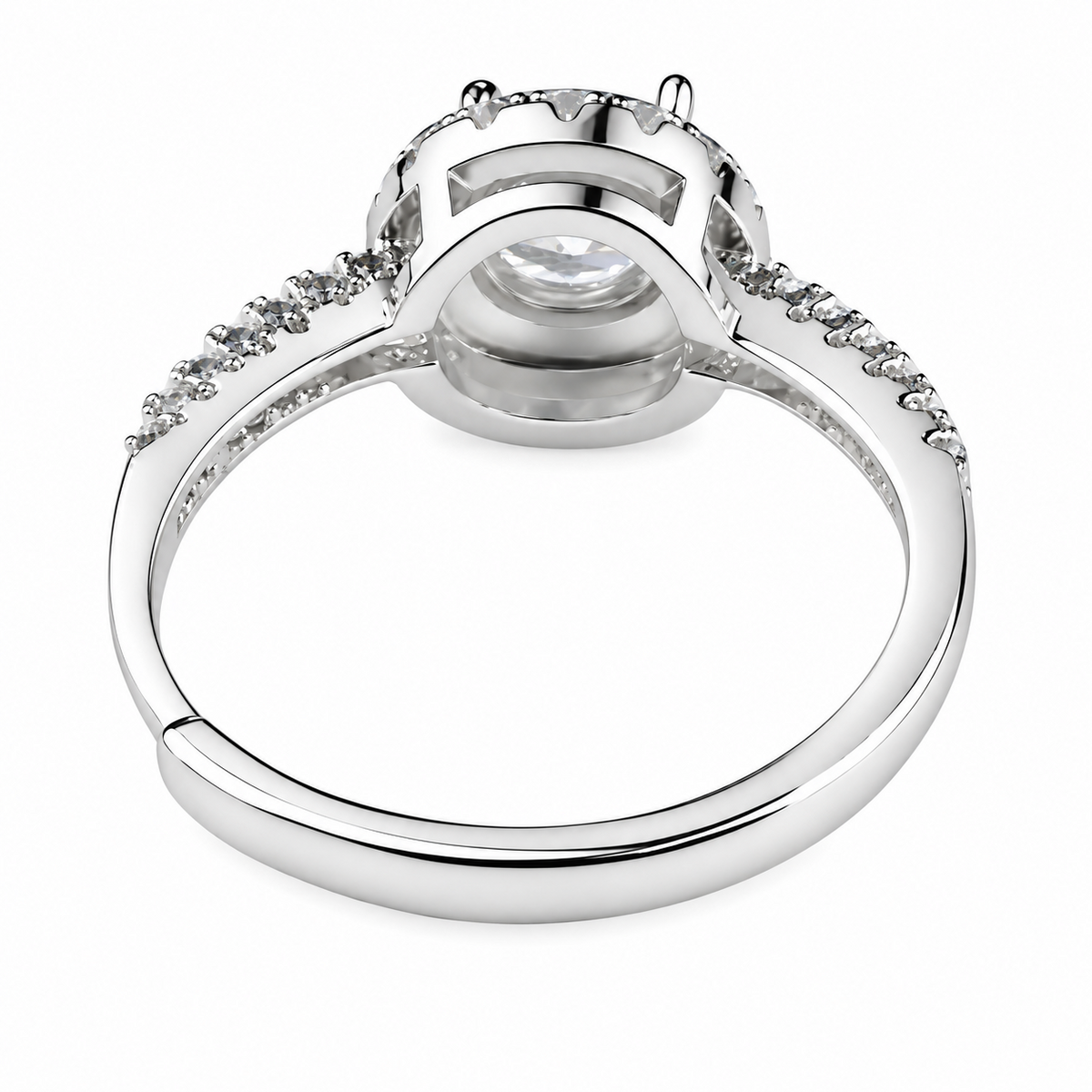 Women's Round Brilliant Zircon Halo Ring Adjustable, Silver Tone Engagement 1609