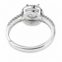 Women's Round Brilliant Zircon Halo Ring Adjustable, Silver Tone Engagement 1609