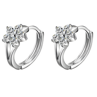 925 Silver-Plated Flower Design Hoop Earring Cubic Zirconia Sparkling Floral 968