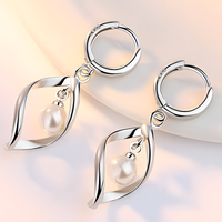 925 Silver-Plated Twisted Hoop Pearl Earrings – Modern Drop Design for Women 929