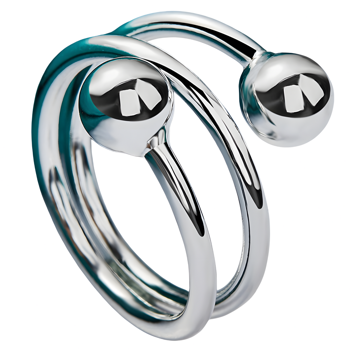 Silver Plated Alloy Open Head Ring with Double Round Ends Adjustable Resize 1416