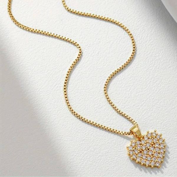 18K Gold-Plated Heart Pendant Necklace Golden Stainless Steel Chain Necklace 151