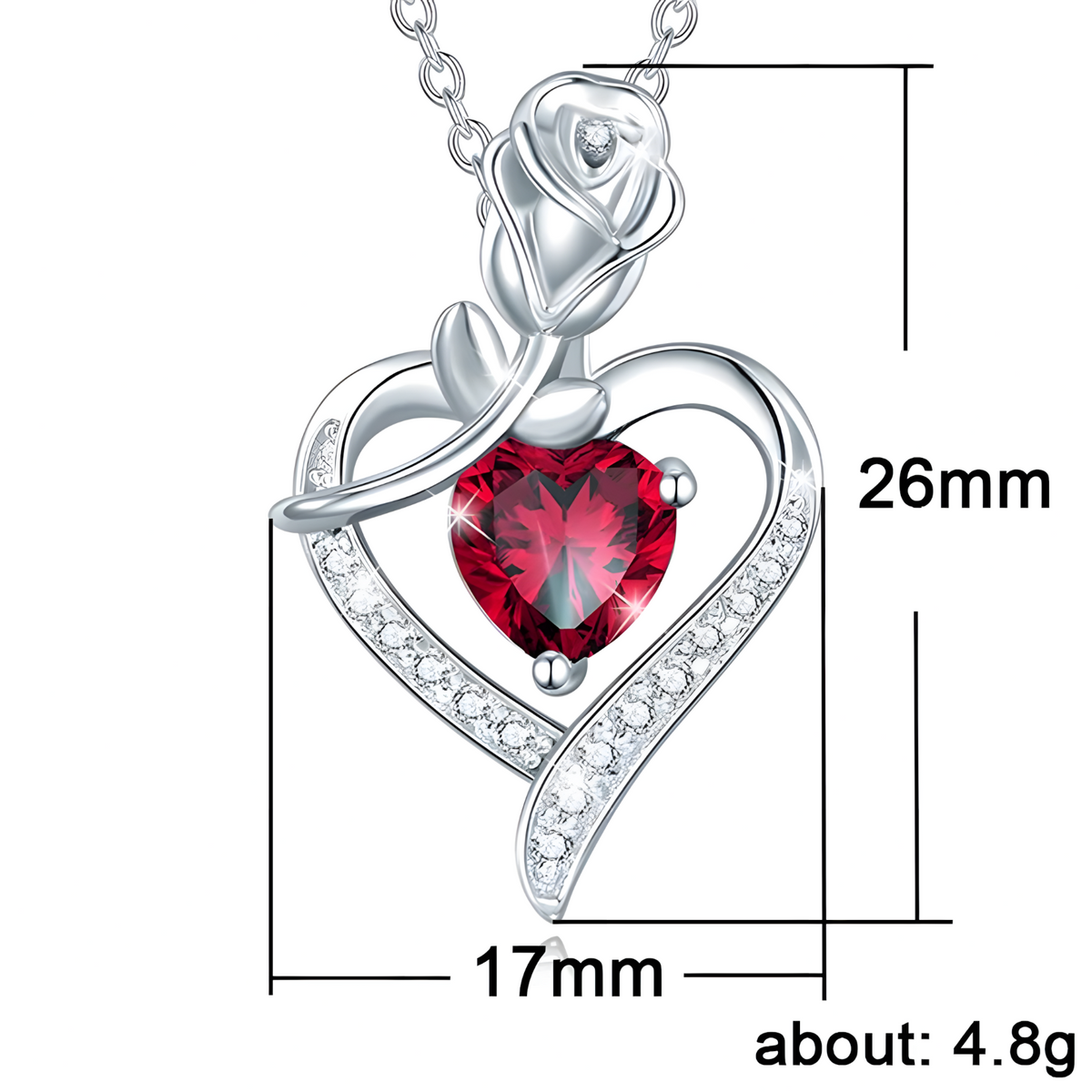 Rose Heart Pendant Necklace for Women –Copper Alloy Heart Necklace with Red 1155