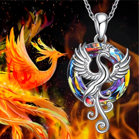 Stainless Steel Phoenix Pendant Necklace Women, Multicolor Crystal Circle 1256
