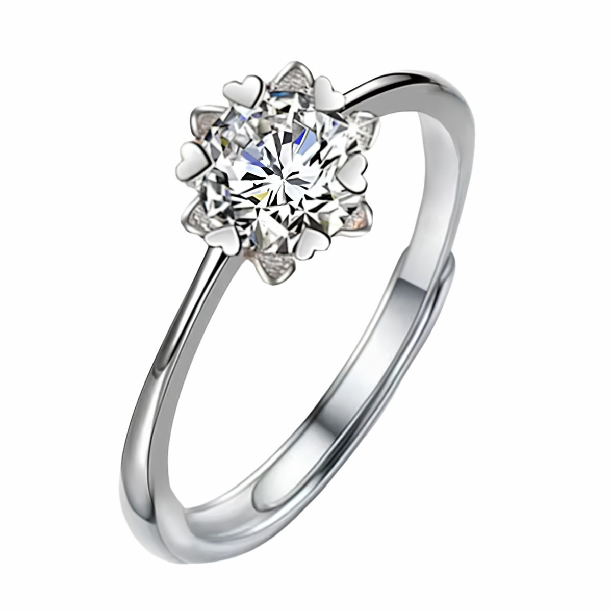 Women's Adjustable Floral Heart Claw Zircon Ring, Round Brilliant Cut 1618