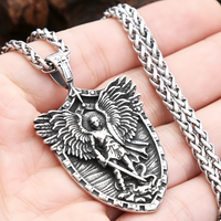 St Michael Angel Wings Shield Pendant Necklace for Men Viking Archangel 1388