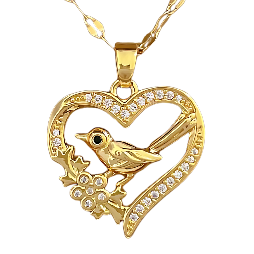 Exquisite Love Heart Bird Full Zircon Luxury Necklace, 14K Gold-Plated Chain 119