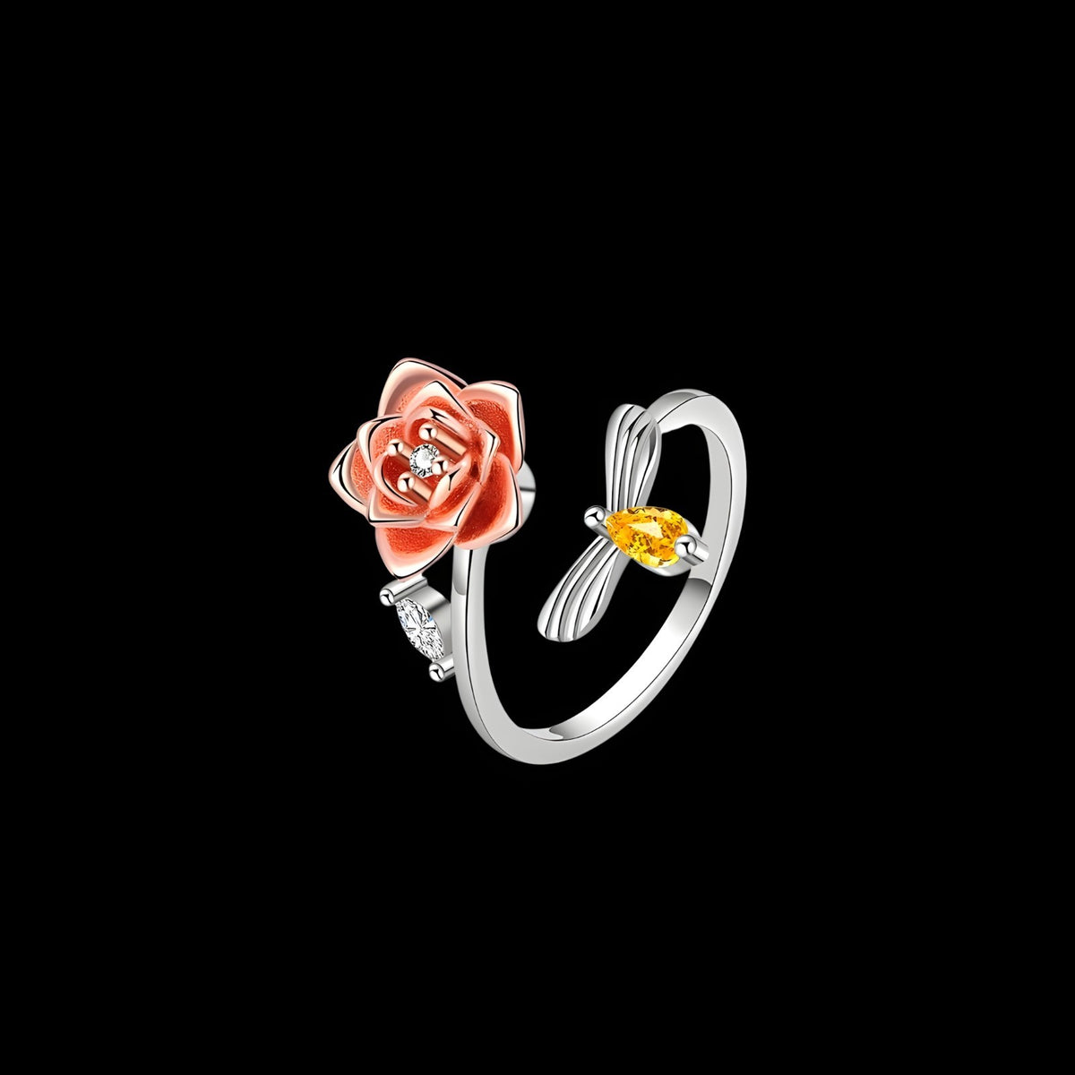 Unified Jewellery Rotatable Rose Flower Ring (Adjustable) Silver Tone Floral 388
