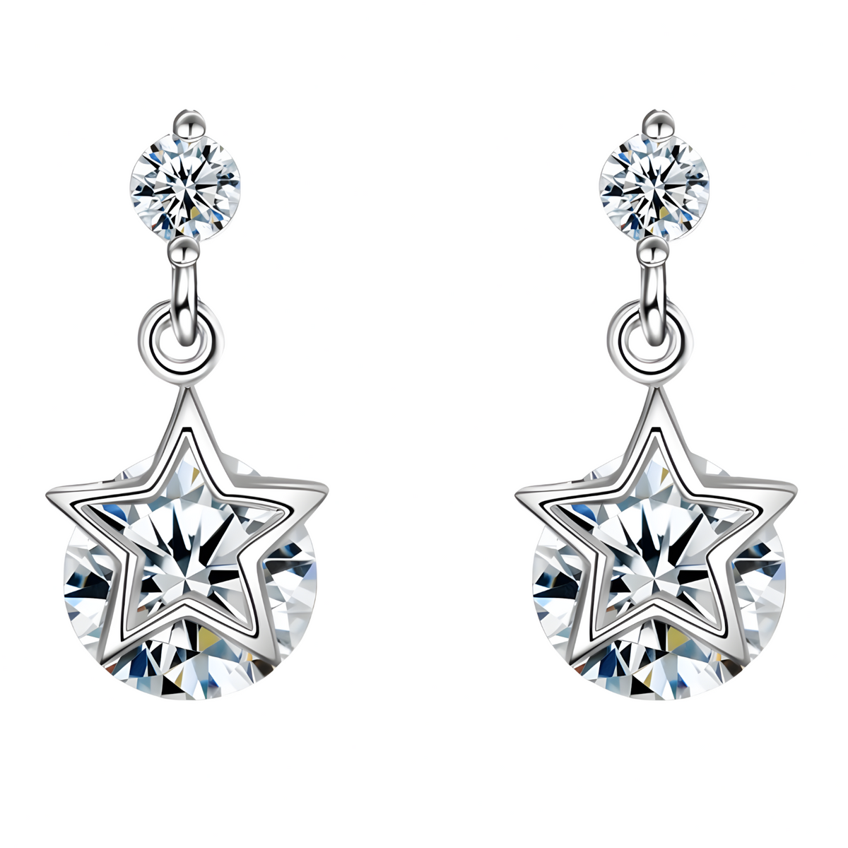 Crystal Star Drop Earrings Women – Trendy Screw-Back Stud Design, Sparkling 1011