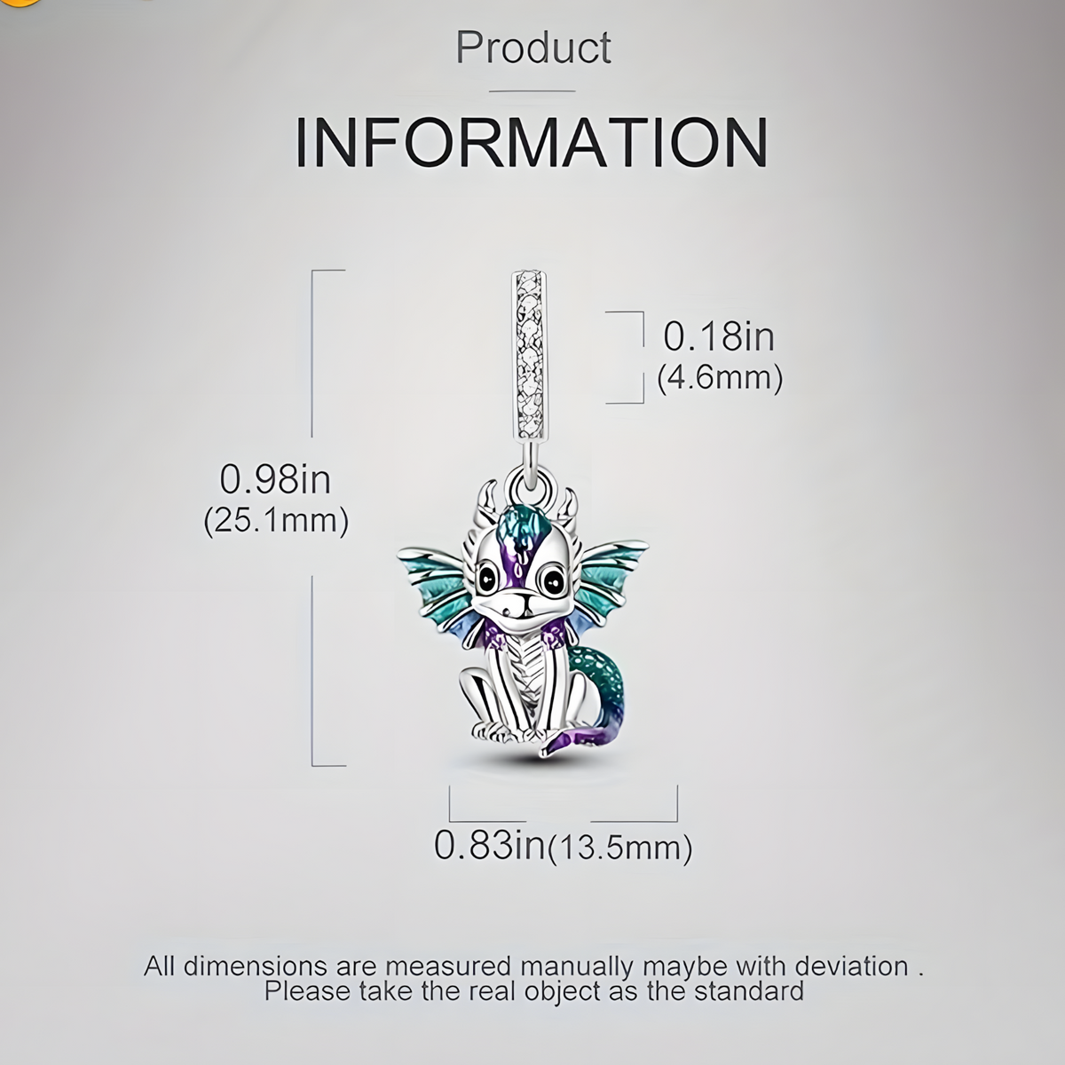 Cute Fire Dragon Charms Bead 925 Sterling Silver Colorful Dangle Fit 524