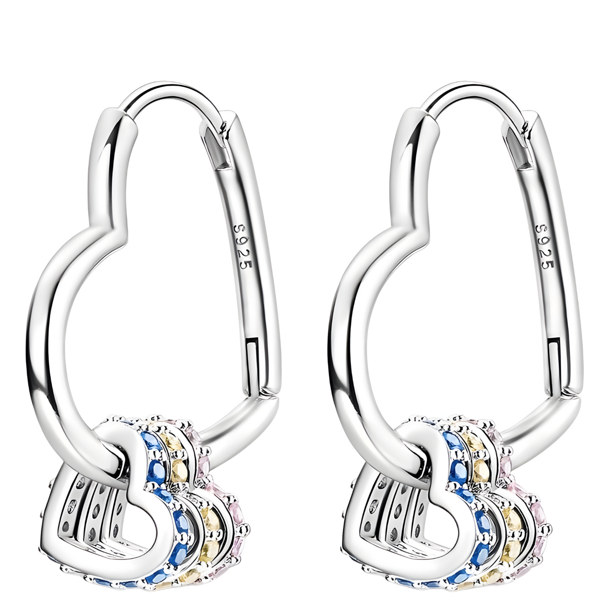Sterling Silver Heart Earrings for Women – 925 Silver Plated Hoops with Blue 830