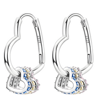 Sterling Silver Heart Earrings for Women – 925 Silver Plated Hoops with Blue 830