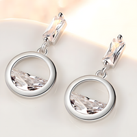 Half Round Cubic Zirconia Geometric Drop Earring Women Trendy Copper Dangle 1014