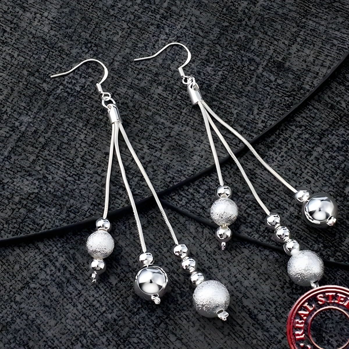 925 Sterling Silver Long Drop Earrings Women  10cm Trendy Round Ball Dangle 808