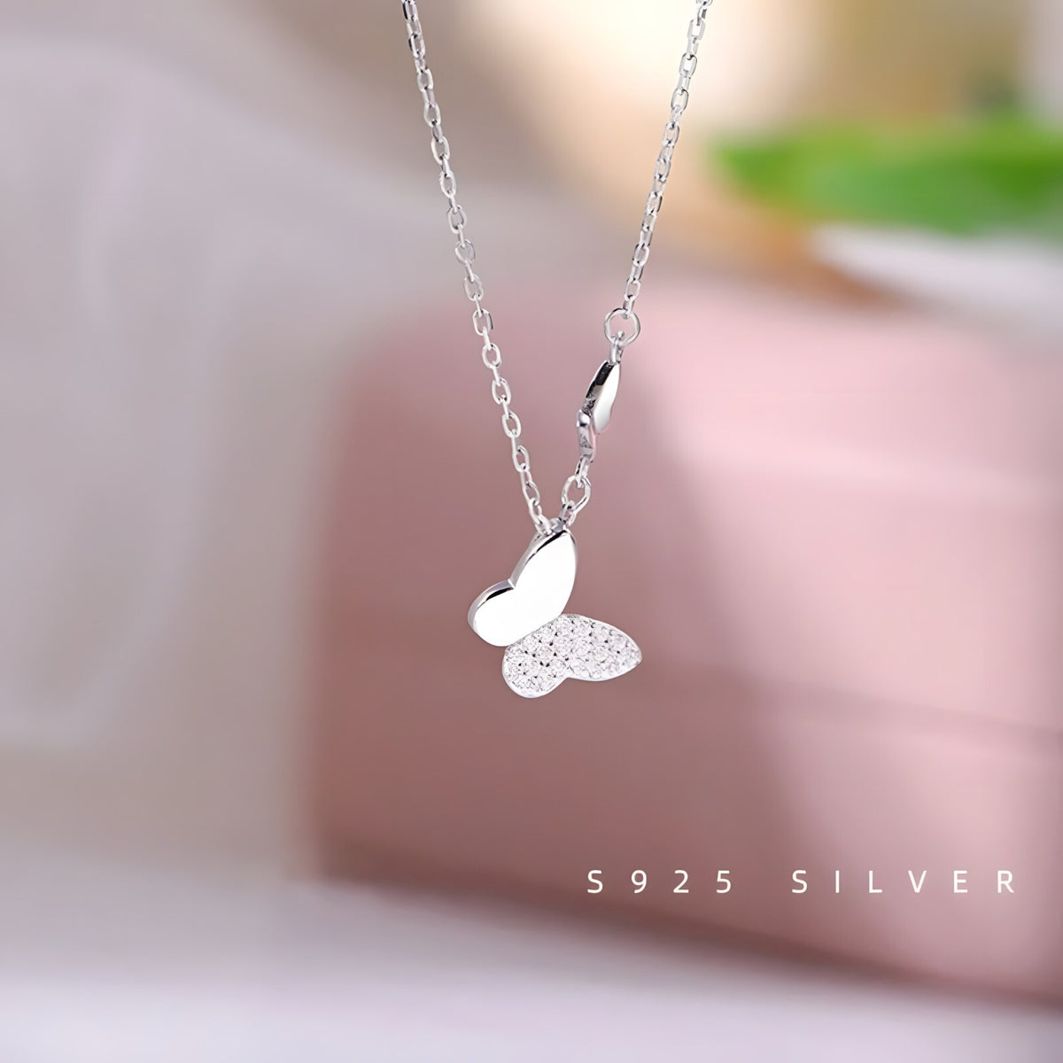 925 Sterling Silver Butterfly Pendant Necklace for Women, Adjustable Chain 278