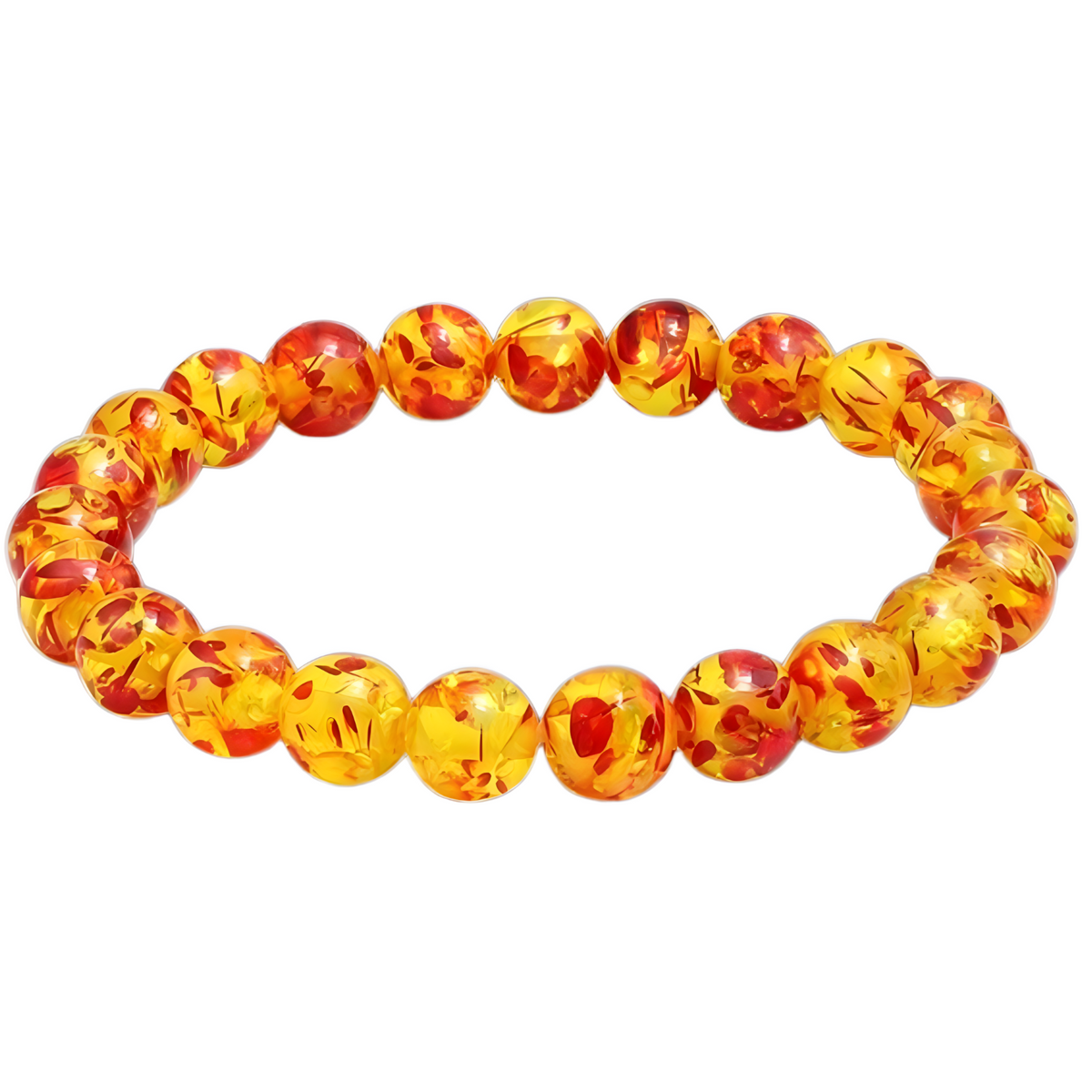 8mm Natural Amber Bead Bracelet, Unisex Stretch Bangle, Buddha Charm 528