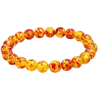8mm Natural Amber Bead Bracelet, Unisex Stretch Bangle, Buddha Charm 528
