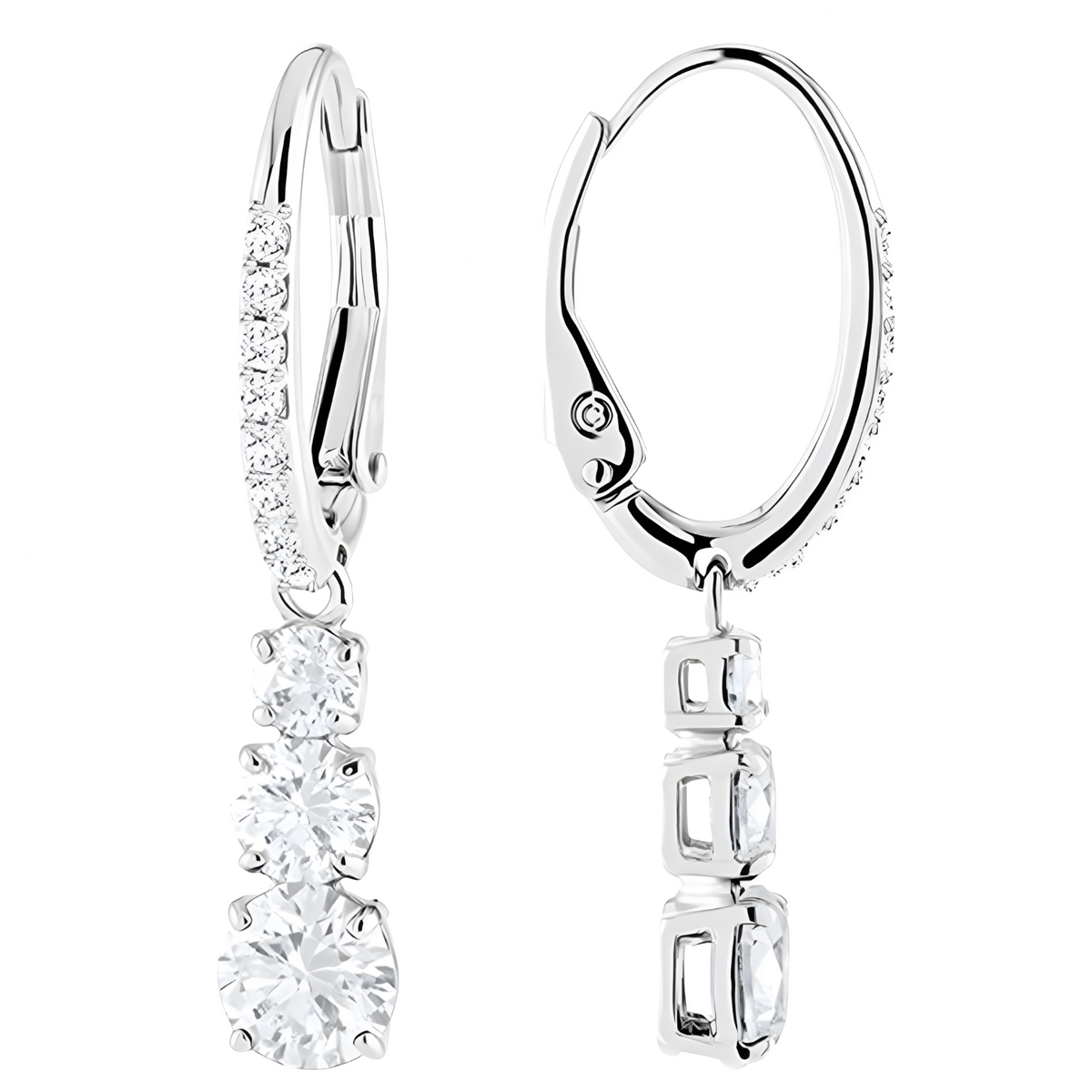 Luxury Round-Cut Triple Drop Dangle Earrings For Women - Rhodium-Plated 1454