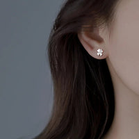 925 Silver-Plated Four Leaf Clover Heart Stud Earrings Women Crystal Accent 1055