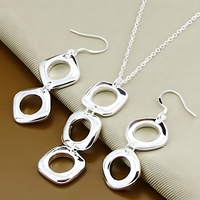 Silver Plated Geometric Necklace, Earrings Set Copper Alloy Silver Plating 1209