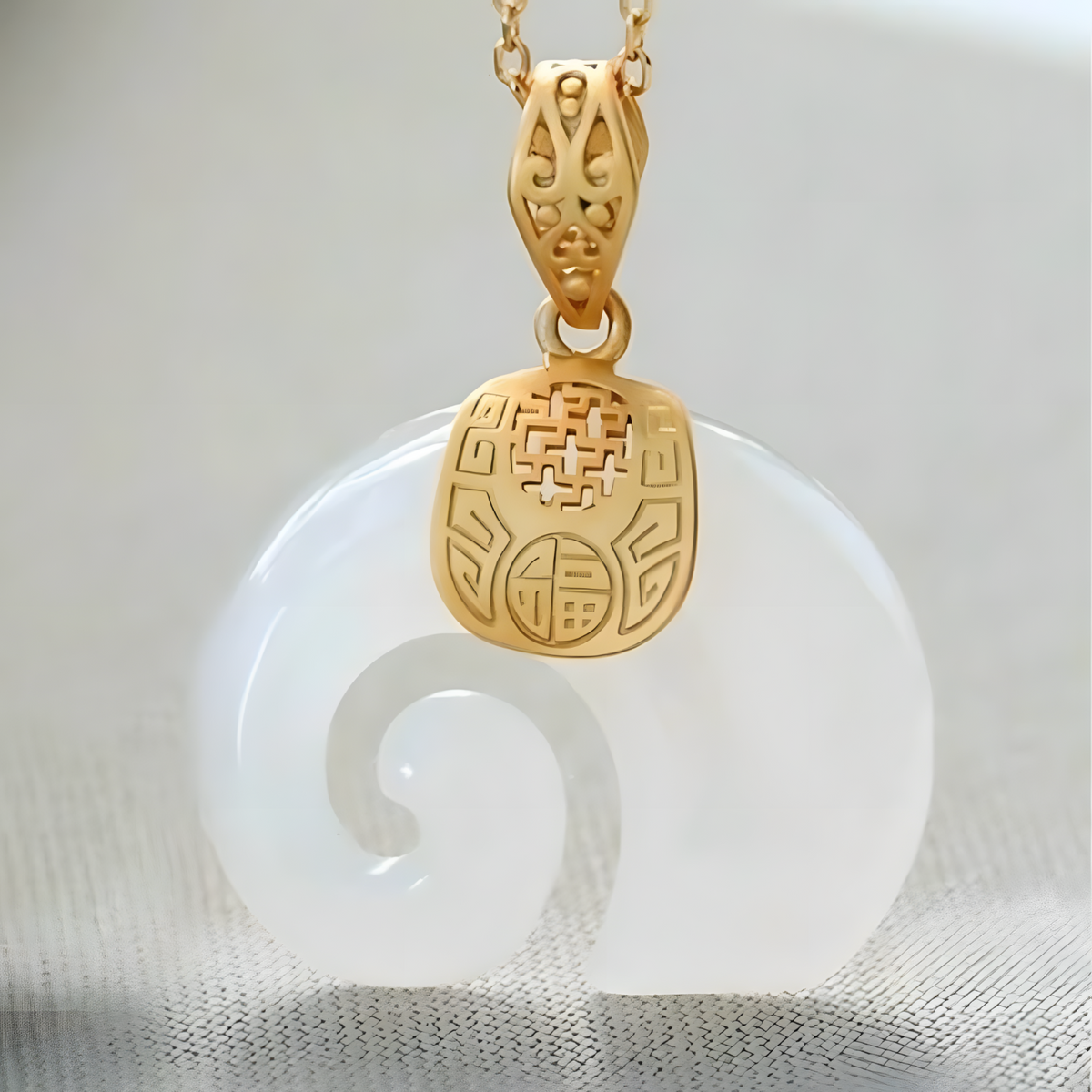 Exquisite 18K Gold Plated Hetian White Jade Pendant Necklace Double Happines B83