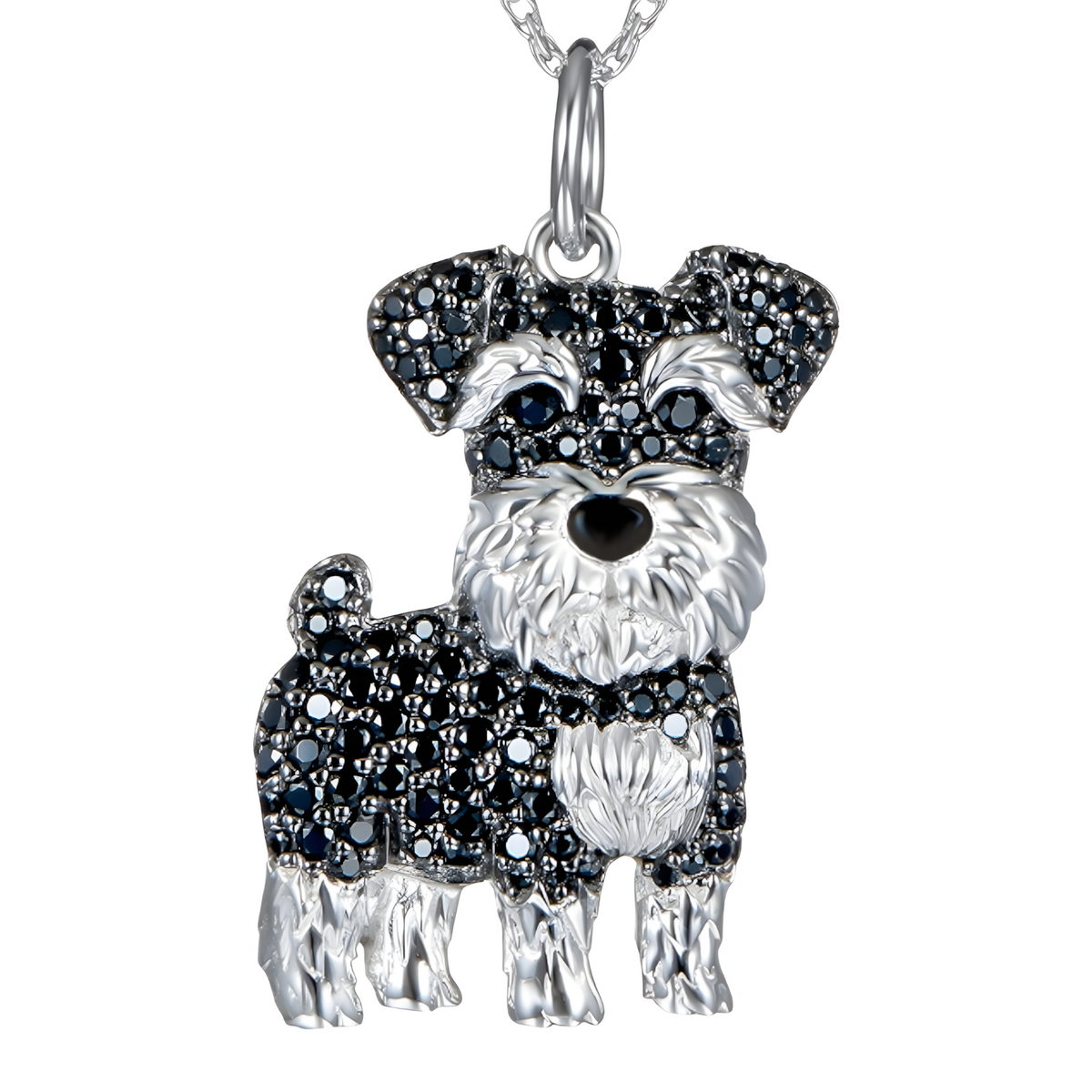 Schnauzer Dog Pendant Necklace For Women Black Crystal Animal Charm 2.5cm  B231