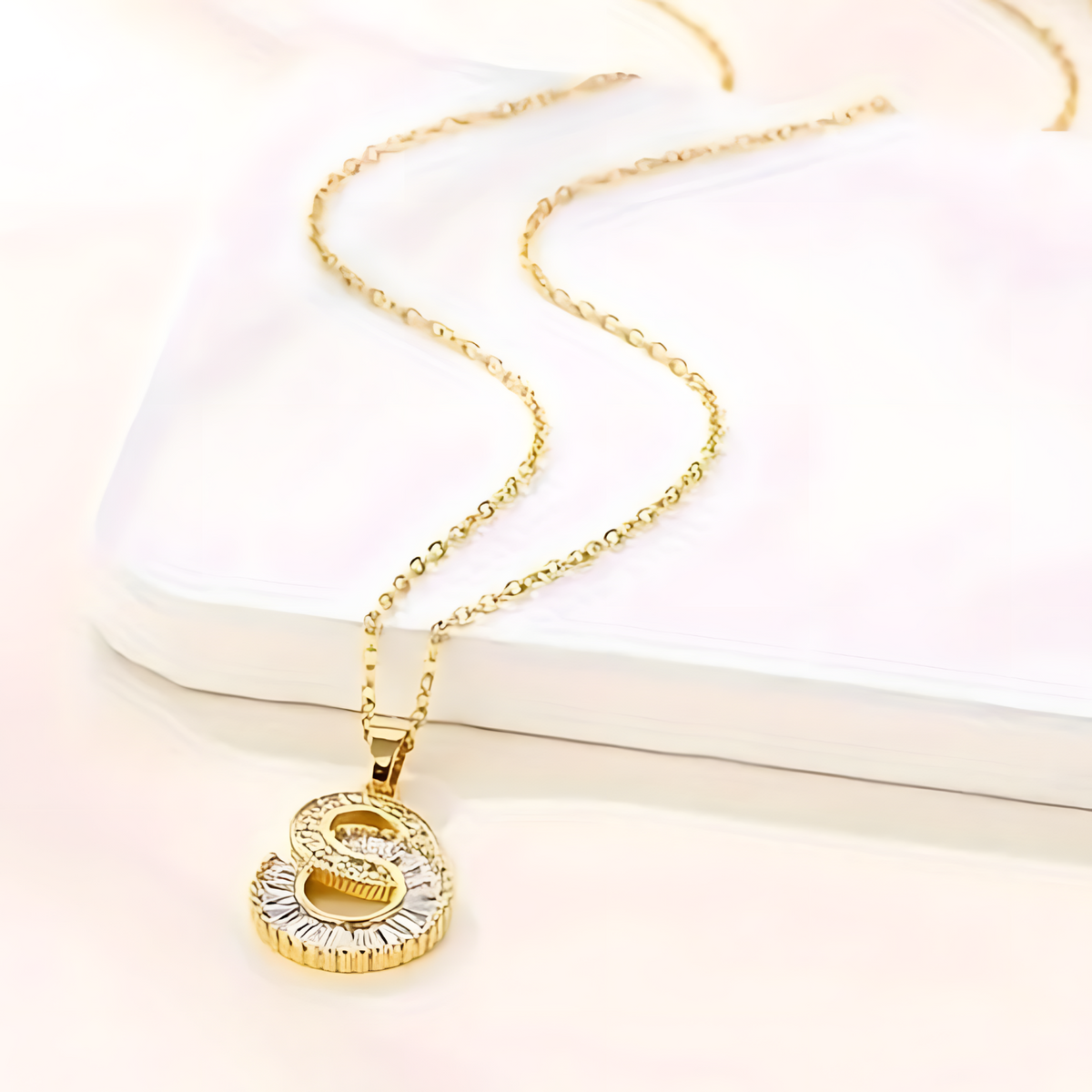 Gold-Tone Crystal Pendant Necklace Women – Round Double Circle Design, Stain 802