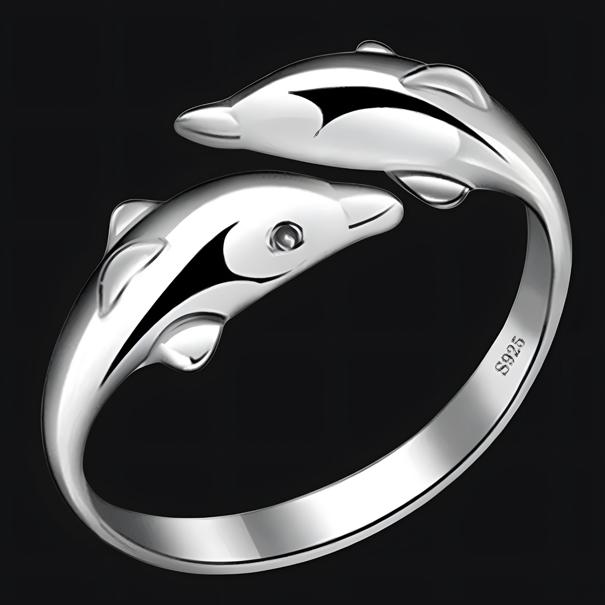 Dolphin Ring for Women–Adjustable Copper Alloy 925 Silver Plating, Double 1217
