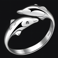 Dolphin Ring for Women–Adjustable Copper Alloy 925 Silver Plating, Double 1217