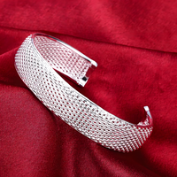 Wide Net Mesh Cuff Bracelet, Adjustable Open Bangle, Vintage Style Round 1793