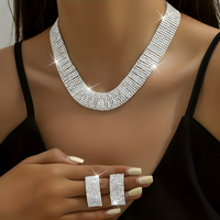 3PCS Silver Rhinestone Necklace and Earrings Set for Women–Classic Geometric 670