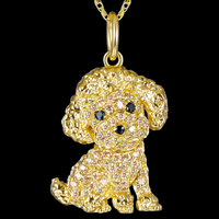 Poodle Dog Pendant Necklace For Women Gold Tone Look Crystal Animal Charm B235