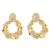 Women’s Gold Twisted Rhinestone Hoop Earring 4.3cm Geometric Zinc Alloy Stud 779