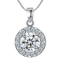 925 Sterling Silver Halo Pendant Necklace for Women with White, Green, Blue 145