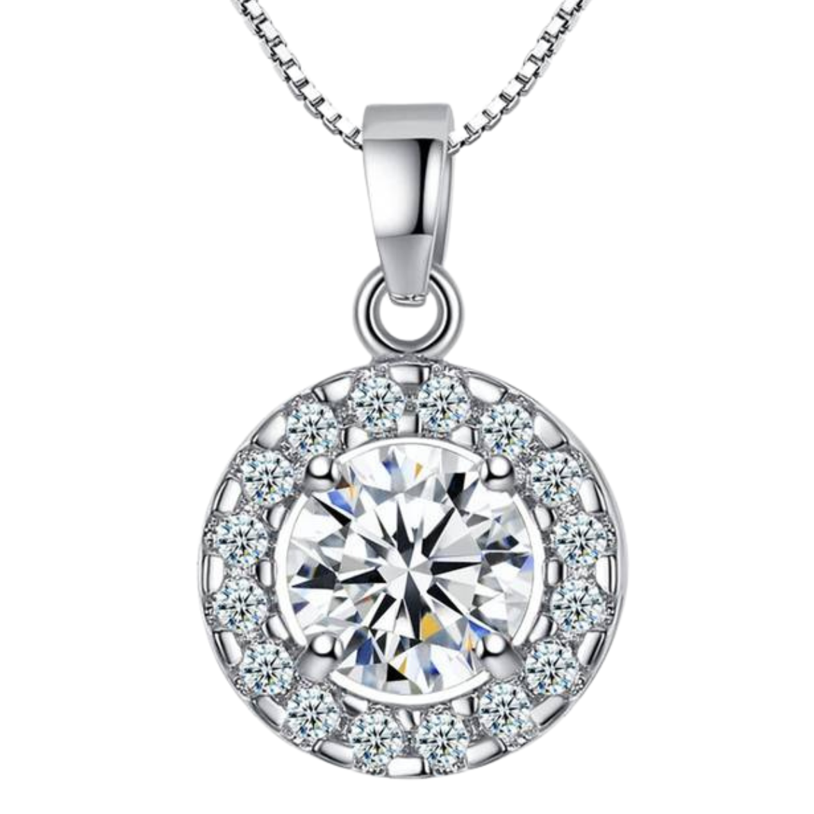 925 Sterling Silver Halo Pendant Necklace for Women with White, Green, Blue 145