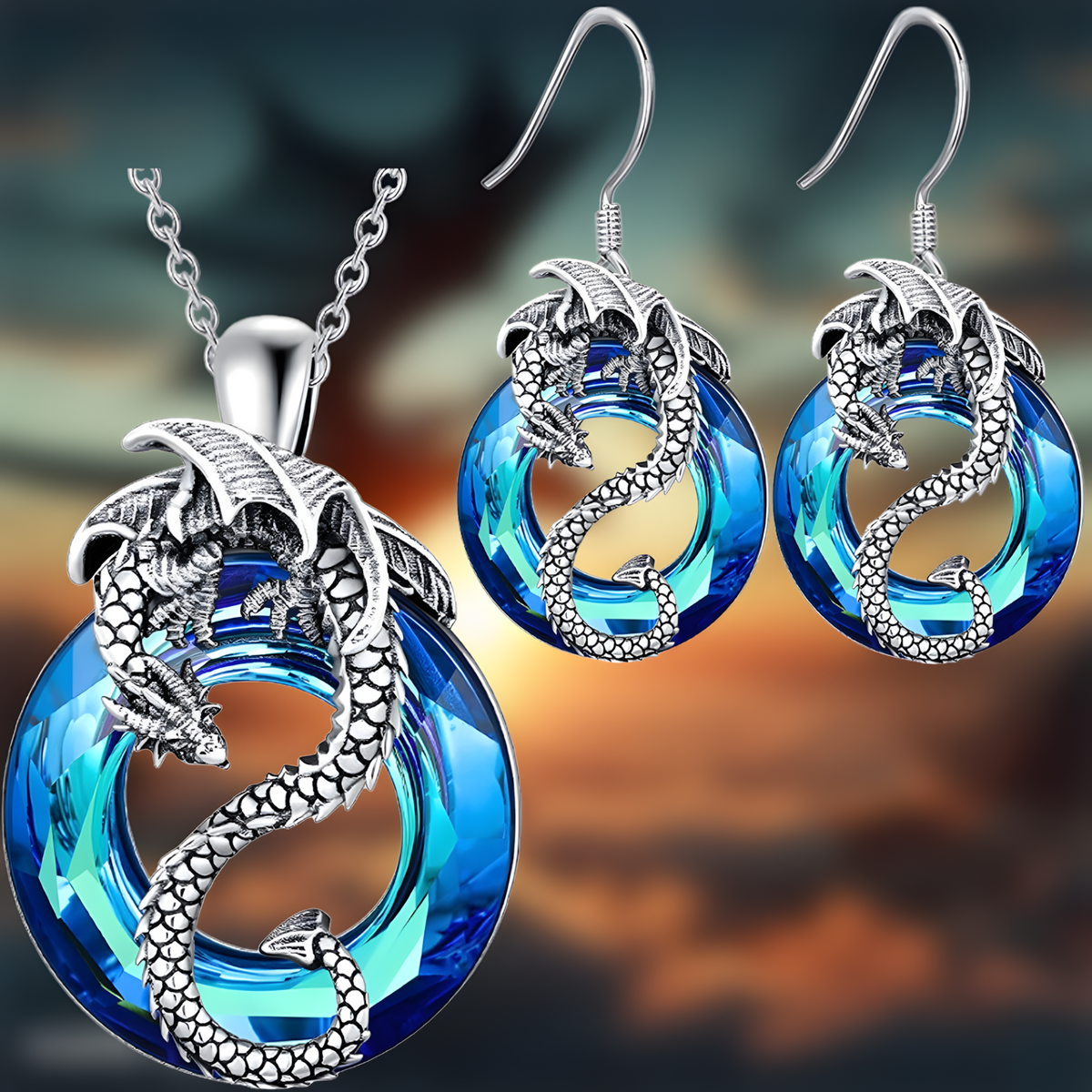 Unified Jewellery Dragon Necklace & Earrings Set Women – Zinc Alloy Dragon 1113