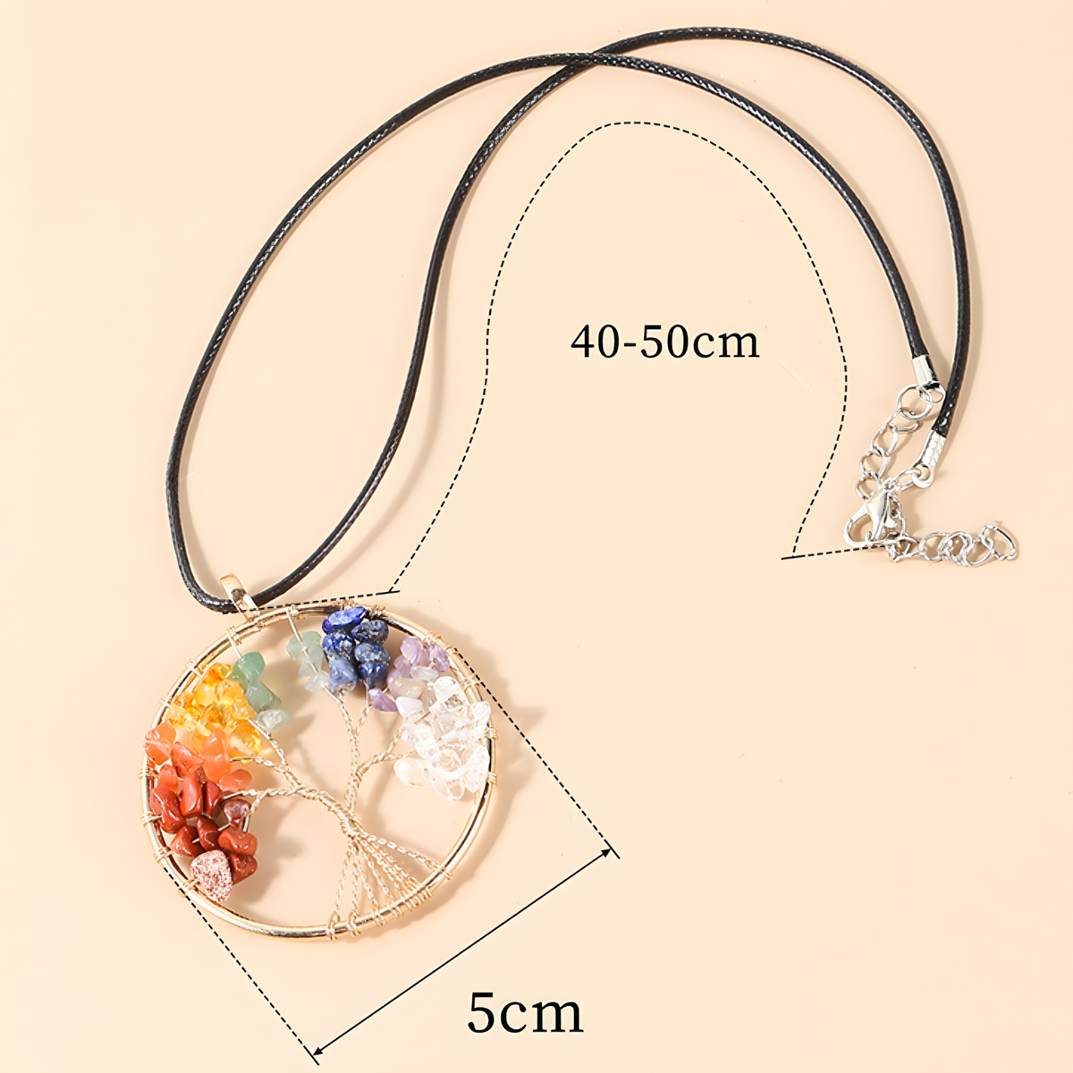 Chakra Tree Of Life Crystal Pendant Necklace Rainbow Gemstone 7 Chakra 1074