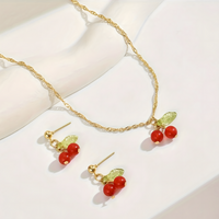 herry Pendant Necklace and Earrings Set Women – Cute Sweet Gold-Tone Fashion 727