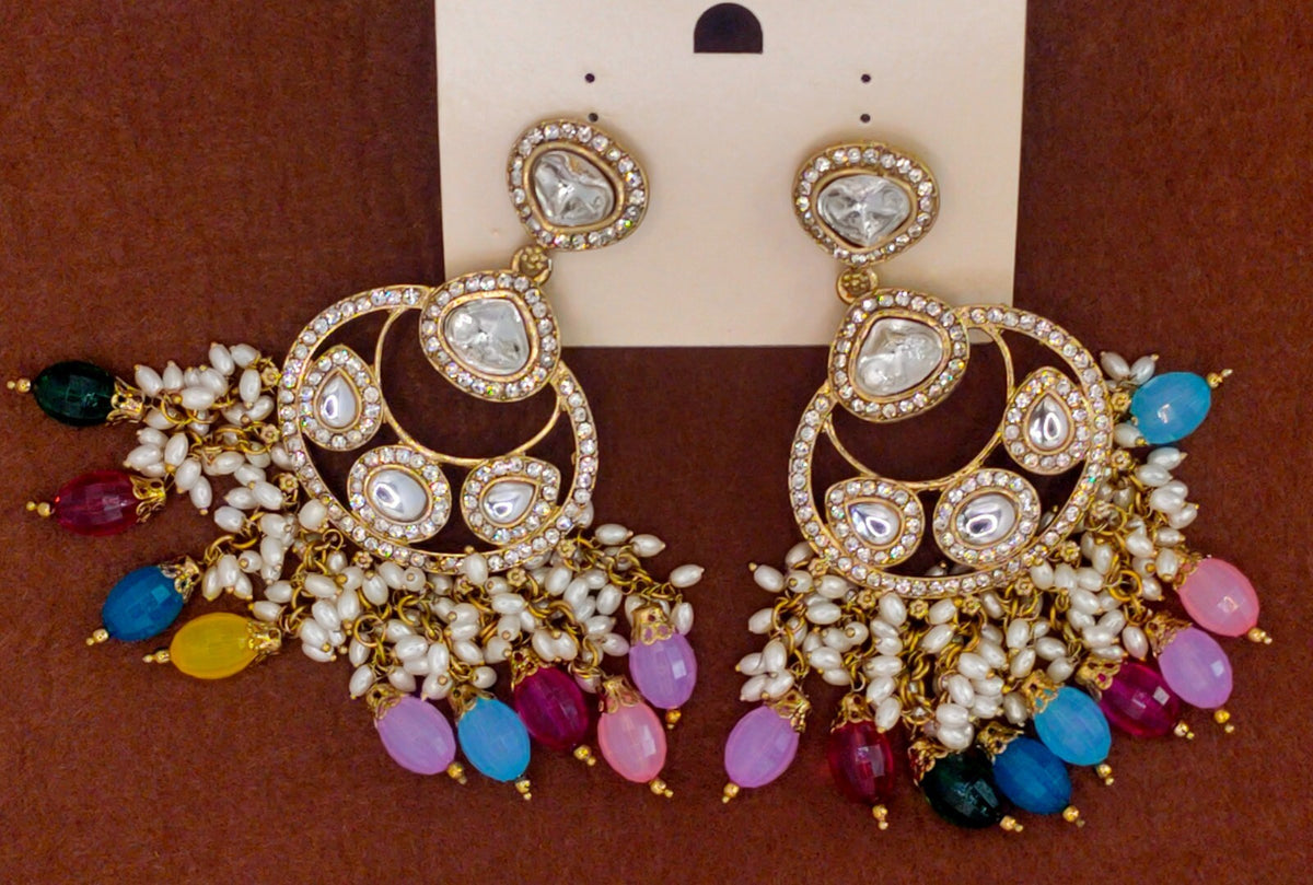 Elegant Bollywood Inspired Gold Kundan Earrings - Traditional Indian Jewelry 177