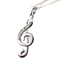 Silver Plated Alloy Musical Note Pendant Necklace Women Crystal-Accented 1415