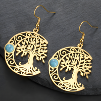 Filigree Tree of Life Dangle Earrings for Women, Crescent Moon Earrings B172