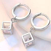 925 Silver-Plated Geometric Cube Drop Earrings for Women Alloy Hoop Earrings 916