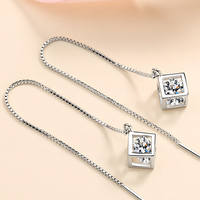 925 Silver-Plated Geometric Cube Zircon Drop Earrings Women Sparkling Round 924