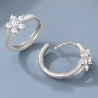 925 Silver-Plated Flower Design Hoop Earring Cubic Zirconia Sparkling Floral 968
