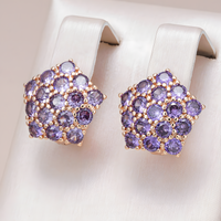 Purple Natural Zircon Cluster Drop Earrings for Women Copper Base Rose Gold 1299