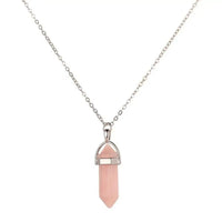 Natural Rose Quartz Necklace Set 3 Piece Healing Crystal Pendant Set Silver 1469